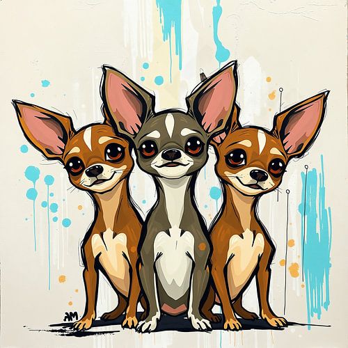 Kleine Hunde, große Attitüde – Drei Chihuahuas in Urban Art von Wandbilder-Shop