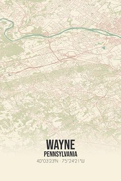 Vintage landkaart van Wayne (Pennsylvania), USA. van Rezona