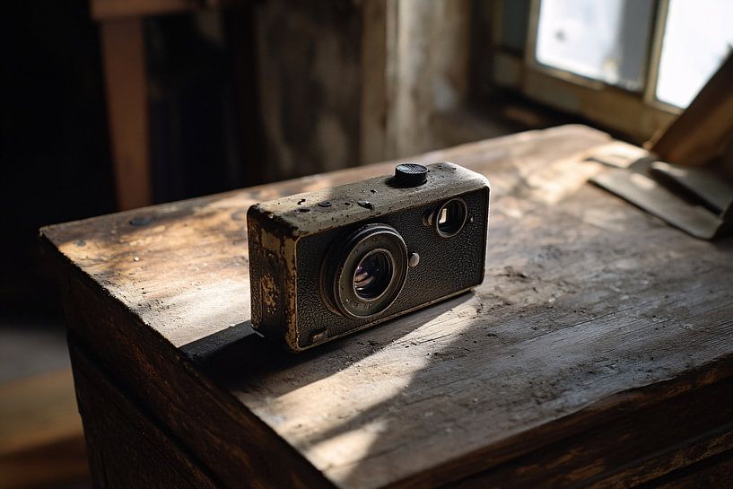 Vintage camera on wooden table by Art & Soul Creations