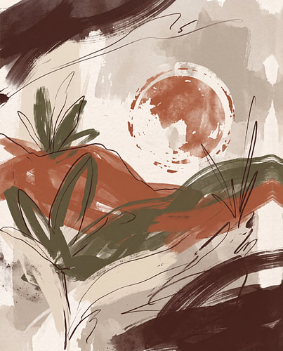 Abstract landscape with a terracotta sun