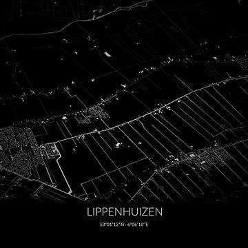 Carte en noir et blanc de Lippenhuizen, Fryslan. sur Rezona