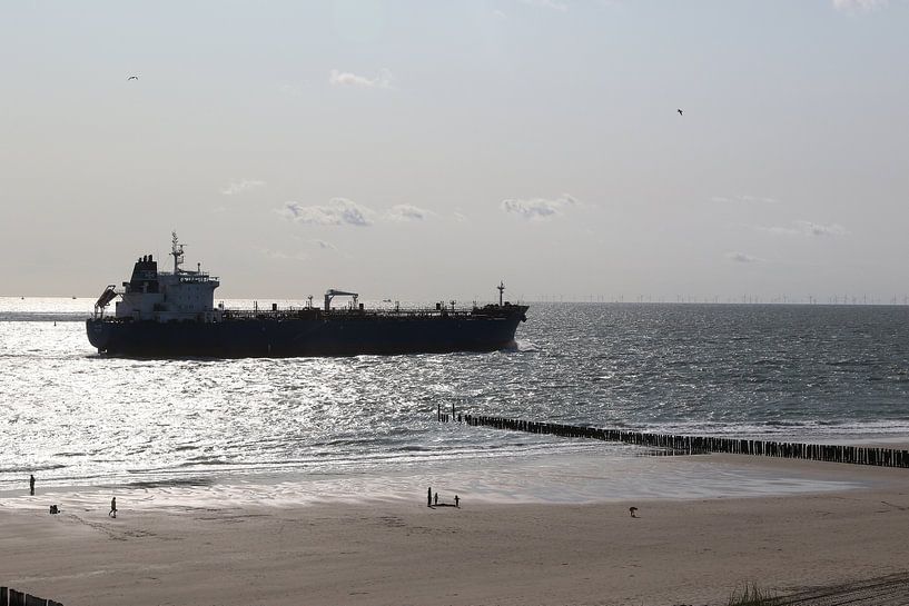 beach ship tanker boat sea westkapelle by Frans Versteden