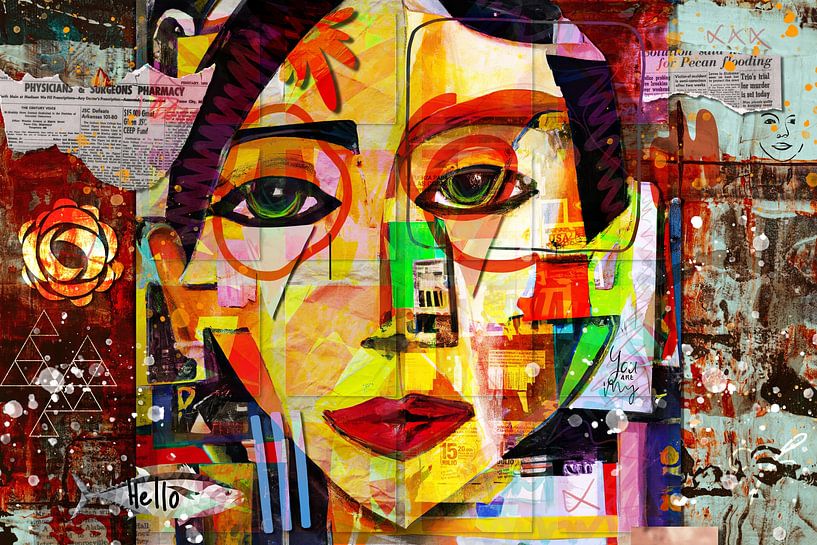 Modern mixed media portret van Arjen Roos