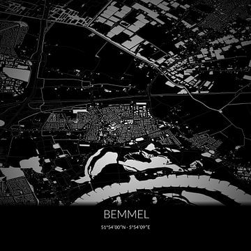 Zwart-witte landkaart van Bemmel, Gelderland. van Rezona