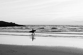 Surfer in France | Atlantic coast Brittany | Black-and-white photo print sea travel photography by HelloHappylife