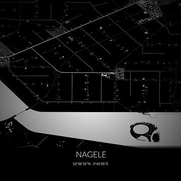 Zwart-witte landkaart van Nagele, Flevoland. van Rezona