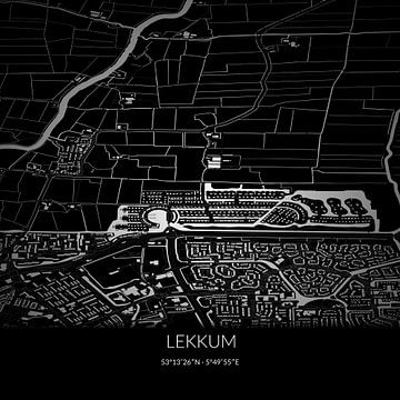 Zwart-witte landkaart van Lekkum, Fryslan. van Rezona