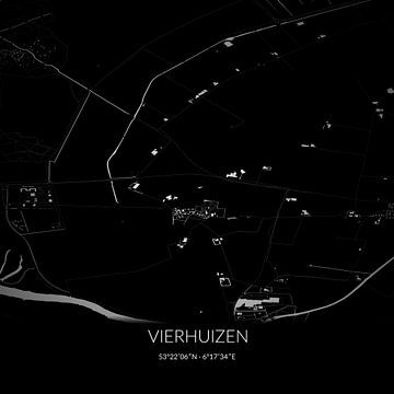 Schwarz-weiße Karte von Vierhuizen, Groningen. von Rezona