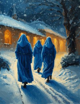 Op weg naar de kerk in de sneeuw