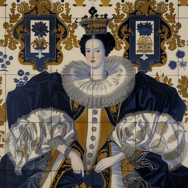Dutch tile picture with noble lady by Ton Kuijpers
