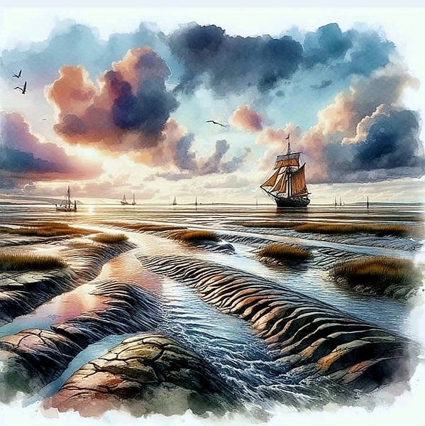 Wad in aquarel 2 van Yvonne van Huizen