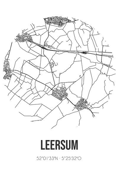 Leersum (Utrecht) | Map | Black and white by Prints of Place