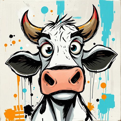 Moderne koeienillustratie in urban art stijl - cartoon street art