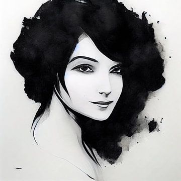 Intrigerend inkt portret van een mysterieuze vrouw. Deel 4 van Maarten Knops