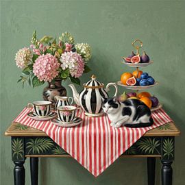 Still Life with Tea and Whiskers sur Marja van den Hurk