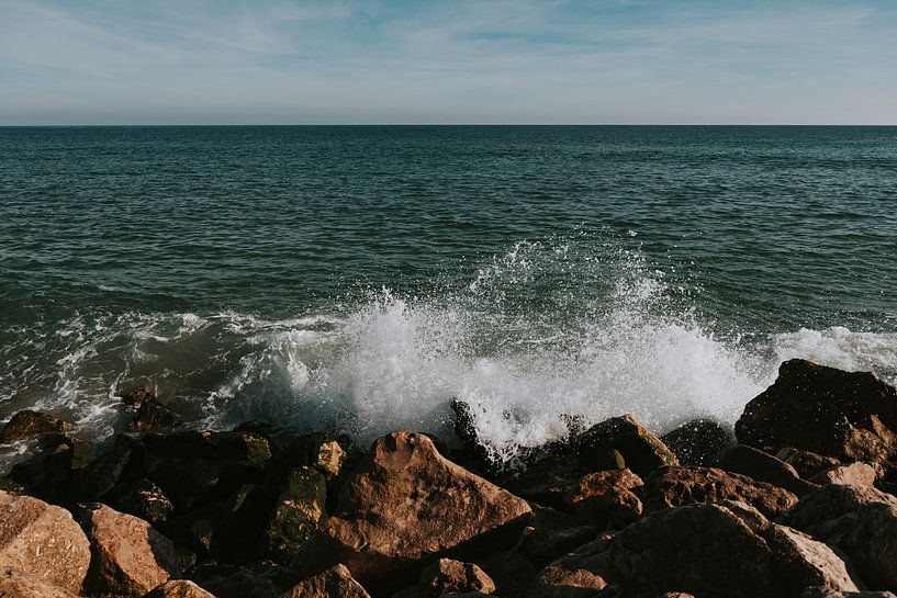 Big waves on the island of Farol, Algarve Portugal by Manon Visser