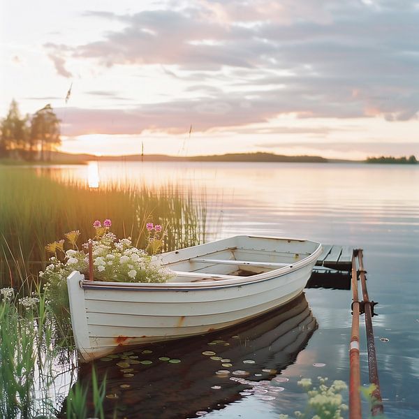 Blue water, lonely boat by fernlichtsicht