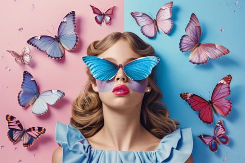 Portret van een Vrouw met Vlinders - Surrealistisch en Dromerig Kunstwerk