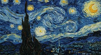 Sternenklare Nacht über einem Dorf mit wirbelndem Himmel