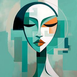 Abstract Beauty Geometric Poetry of Female Shapes by Color Square