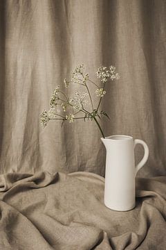 Still life with flute herb in jar and linen canvas by Mayra Fotografie