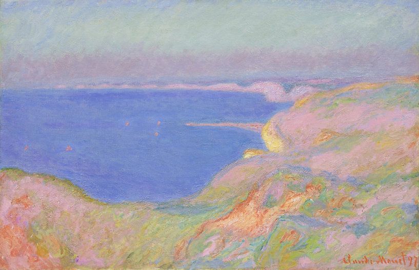 Op de klif bij Dieppe, ondergaande zon, Claude Monet van Meesterlijcke Meesters