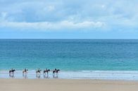 5 ruiters op het strand in Bretagne. van Don Fonzarelli thumbnail