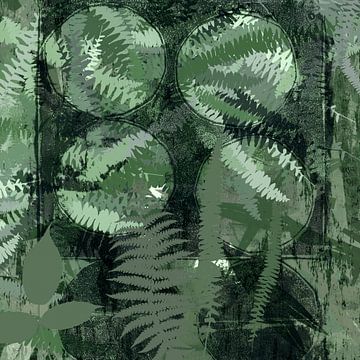Moderne abstracte botanische kunst. Varensbladeren in groen van Dina Dankers