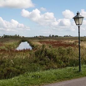 polder landscape with a lantern in the foreground by W J Kok