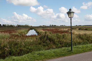 polder landschap met een lantaarn op de voorgrond