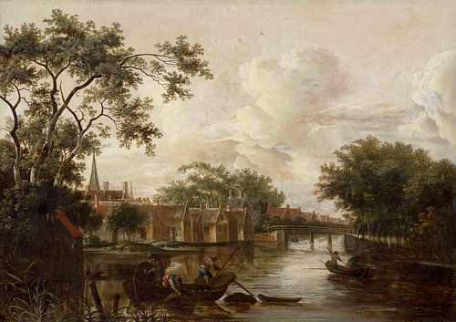 Stad met de rivier, Meindert Hobbema