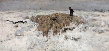 Kudde schapen met herder in de sneeuw, Anton Mauve