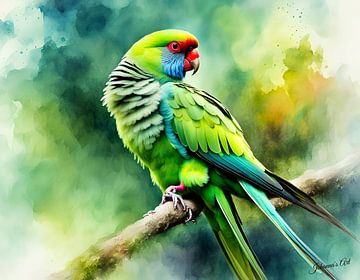 Prachtige vogels van de wereld - Ringhalsparkiet1 van Johanna's Art