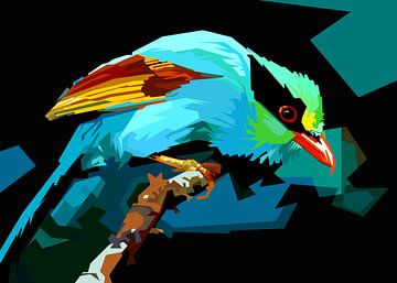Nachtvogel in blauw licht Pop Art WPAP van Artkreator