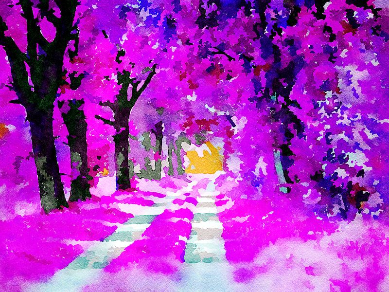Het roze sprookjesbos - aquarelleren van Patricia Piotrak