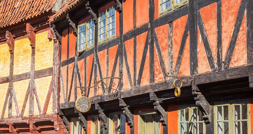Red and yellow half-timbered houses in Aarhus Old Town by Marc Venema