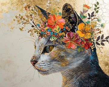 Golden Flower Cat by Wonderful Art