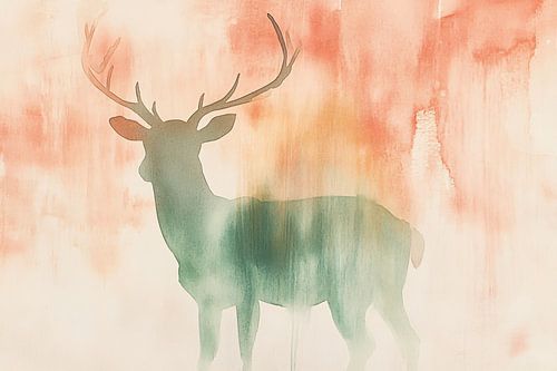 Aquarel silhouet van een hert