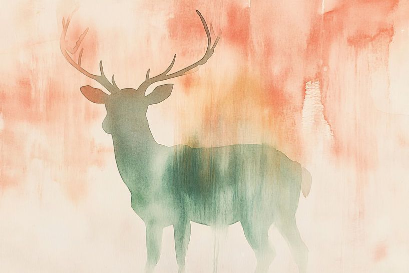 Silhouette de cerf à l'aquarelle par Imperial Art House