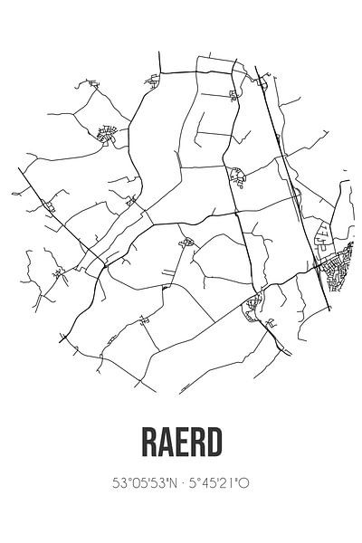 Raerd (Fryslan) | Map | Black and white by Prints of Place