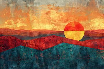 Digitale kunst van kleurrijke zonsondergang met bergen van Art & Soul Creations