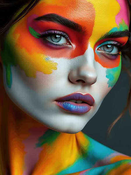 Porträt einer Frau mit verschiedenen Farben im Gesicht von The Photo Artist