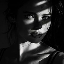 Vrouw in stripverlichting van Poster Art Shop