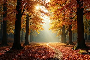 Kleurrijk herfstspel in het bos van Wandbilder-Shop