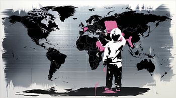 Banksy Hommage Litte Boy Brush - Carte du monde 01