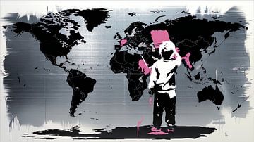 Banksy Hommage Litte Boy Brush - Carte du monde 01