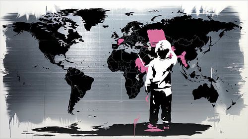 Banksy Hommage Litte Boy Borstel - Wereldkaart 01 van Team W 32 Gallery