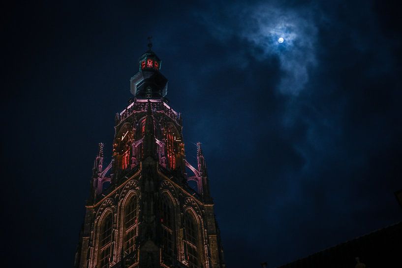 Grote Kerk in Breda bij maanlicht - Landschap van Jesper Stegers