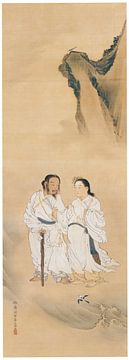Kawanabe Kyōsai - De Japanse goden Izanagi en Izanami van Peter Balan