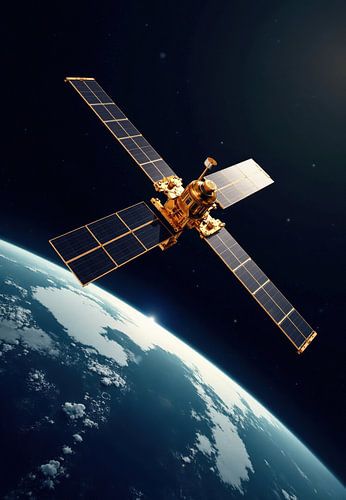 Satelliet in een baan om de aarde met zonnepanelen